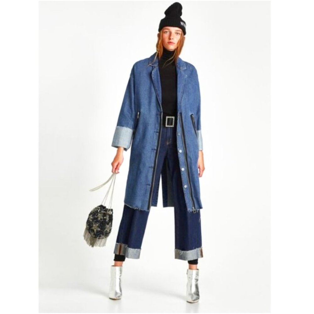 ZARA DENIM FASHION TRENCH COAT, RARE, Size S. LIKE NEW